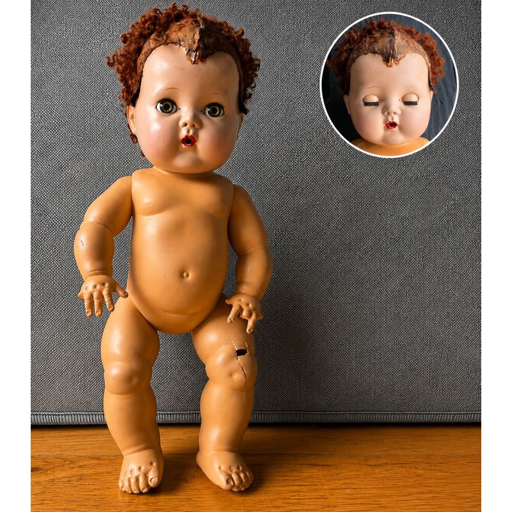 Antique Character Composition Doll Working Sleep Eyes Halloween Restoration 13"